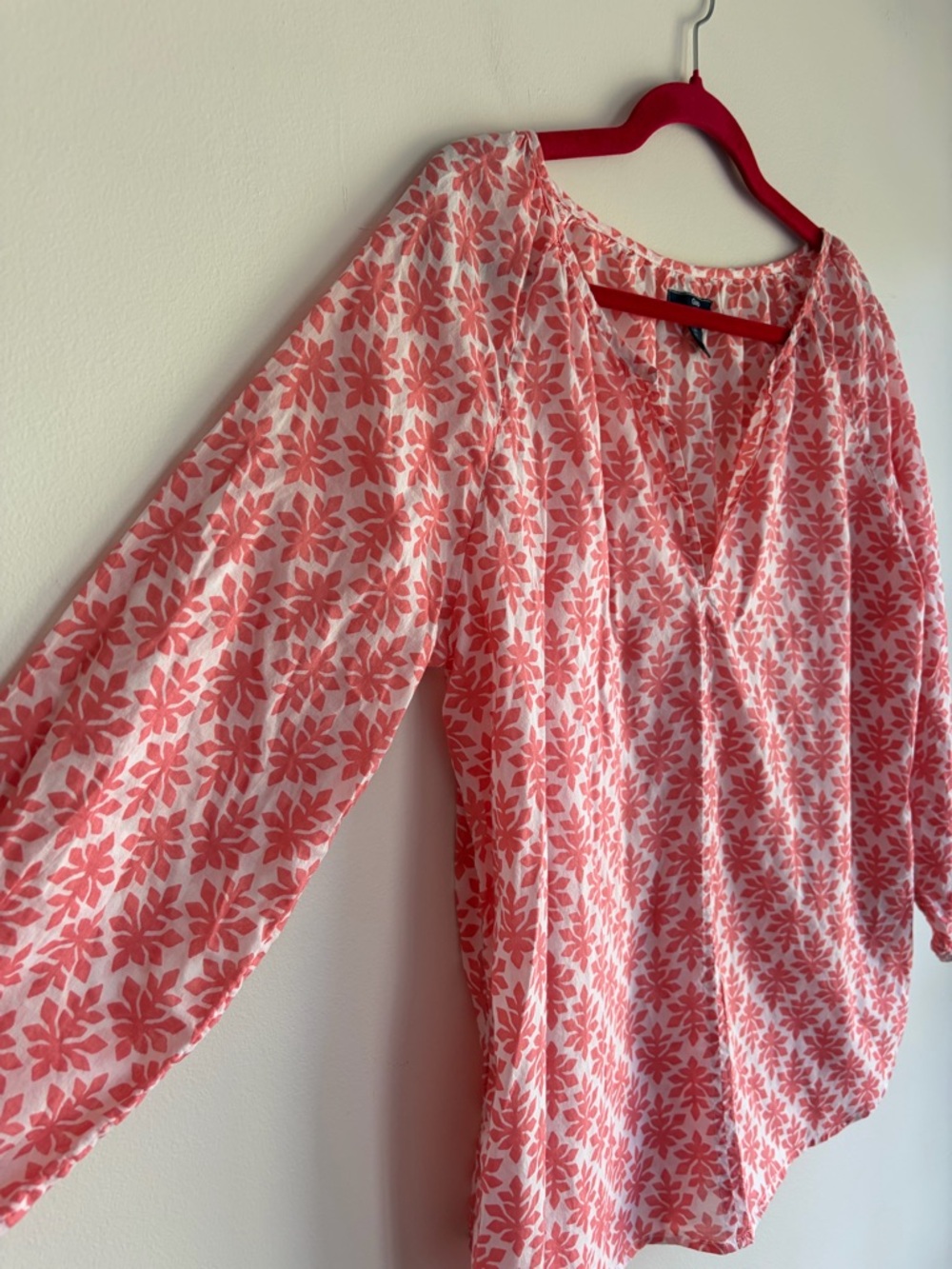 GAP Split Neck Floral 3/4 Sleeve 100% Cotton Peasant Blouse Size L - Picture 2 of 6
